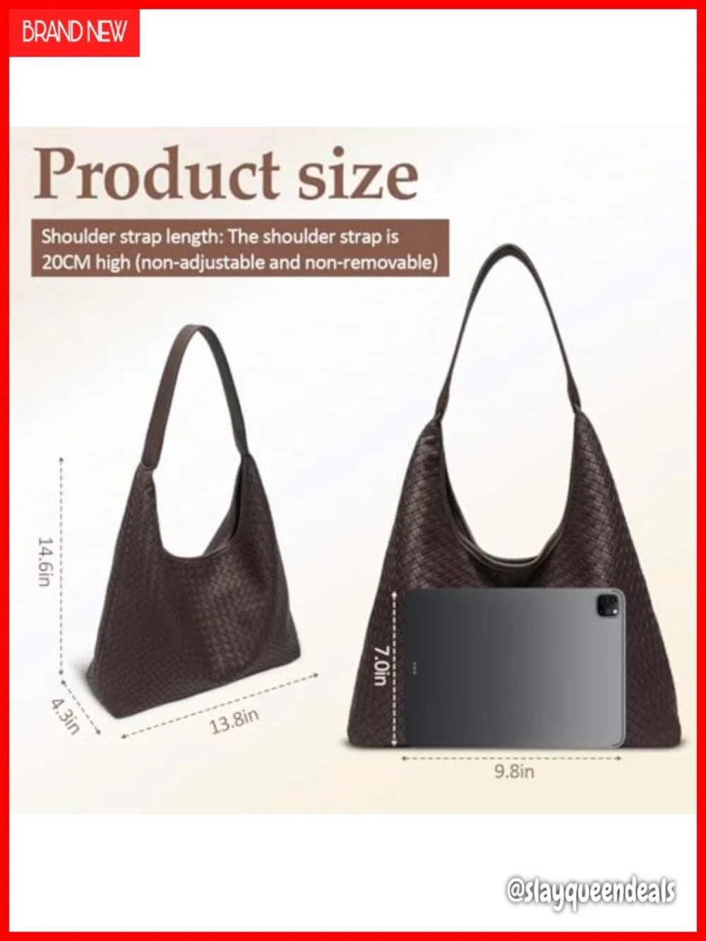 Large Woven Vegan Leather Hobo Tote Bag Slouchy Shoulder Purse